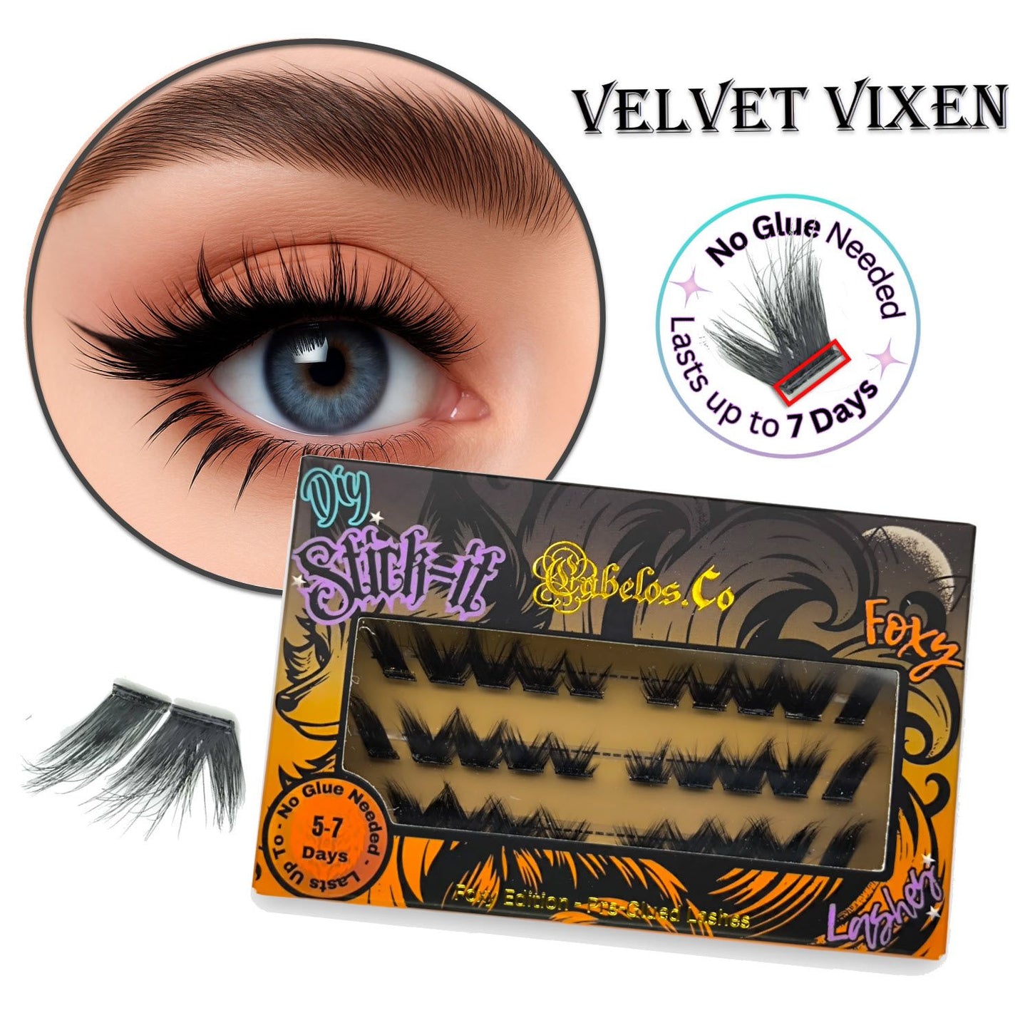 Cat Eye Stick-it Lashes fransar hemma – lyftande ögonform utan lim, upp till 7 dagars hållbarhet