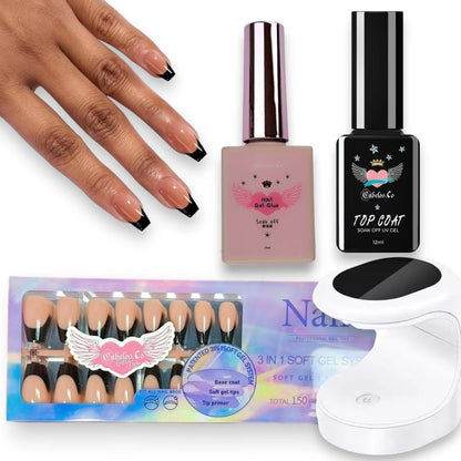 French Tip Lösnaglar Gel Starter Kit Gel Press-On nagler Start Kit black tip