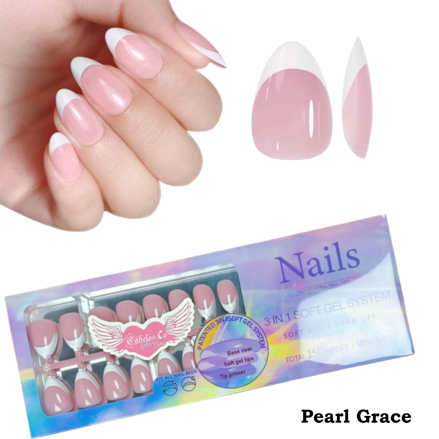 Gel Press-On Nails French Tip Lösnaglar Gele Press-On naglar pink white tip 